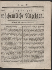Lemberger W&ouml;chentliche Anzeigen. R. 1793 Nr 90