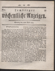 Lemberger W&ouml;chentliche Anzeigen. R. 1797 Nr 35