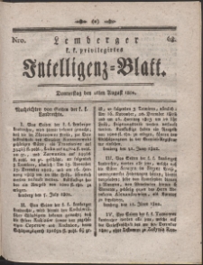 Lemberg Kaiserlich-K&ouml;nigliches Intelligenz-Blatt. R. 1802 Nr 68