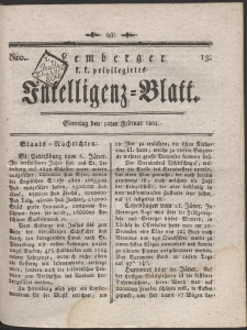 Lemberg Kaiserlich-K&ouml;nigliches Intelligenz-Blatt. R. 1804 Nr 13
