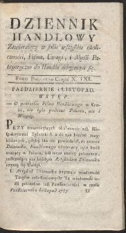 Dziennik Handlowy. Zawieraiący w sobie wszystkie Okoliczności czyli Ogniwa całego Łańcucha Handlu Polskiego. R. 1787 (Październik-listopad)