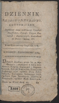 Dziennik Handlowy. Zawieraiący w sobie wszystkie Okoliczności czyli Ogniwa całego Łańcucha Handlu Polskiego. R. 1789 (Wrzesień-październik)