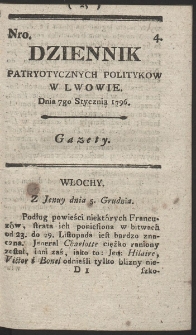 Dziennik Patryotycznych Politykow w Lwowie. R. 1796 Nr 4
