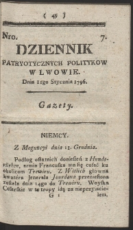 Dziennik Patryotycznych Politykow w Lwowie. R. 1796 Nr 7