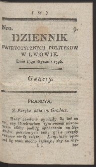 Dziennik Patryotycznych Politykow w Lwowie. R. 1796 Nr 9