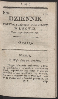 Dziennik Patryotycznych Politykow w Lwowie. R. 1796 Nr 13