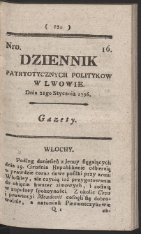 Dziennik Patryotycznych Politykow w Lwowie. R. 1796 Nr 16