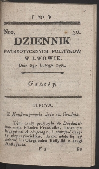 Dziennik Patryotycznych Politykow w Lwowie. R. 1796 Nr 30