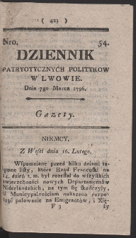Dziennik Patryotycznych Politykow w Lwowie. R. 1796 Nr 54