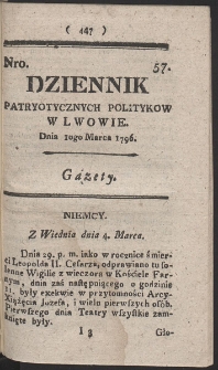 Dziennik Patryotycznych Politykow w Lwowie. R. 1796 Nr 57