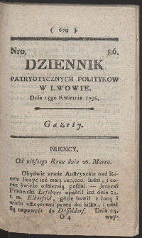 Dziennik Patryotycznych Politykow w Lwowie. R. 1796 Nr 86
