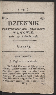 Dziennik Patryotycznych Politykow w Lwowie. R. 1796 Nr 93