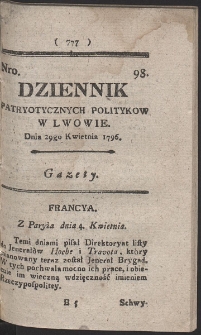 Dziennik Patryotycznych Politykow w Lwowie. R. 1796 Nr 98