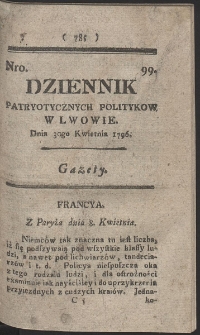 Dziennik Patryotycznych Politykow w Lwowie. R. 1796 Nr 99
