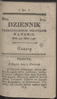 Dziennik Patryotycznych Politykow w Lwowie. R. 1796 Nr 101