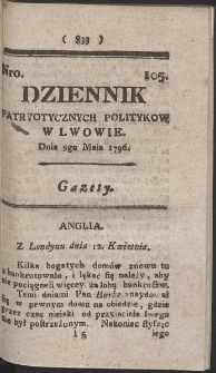 Dziennik Patryotycznych Politykow w Lwowie. R. 1796 Nr 105