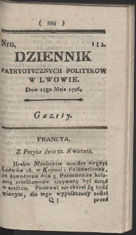 Dziennik Patryotycznych Politykow w Lwowie. R. 1796 Nr 112