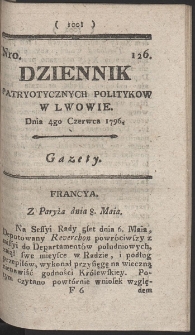 Dziennik Patryotycznych Politykow w Lwowie. R. 1796 Nr 126