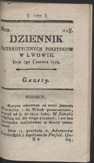 Dziennik Patryotycznych Politykow w Lwowie. R. 1796 Nr 128