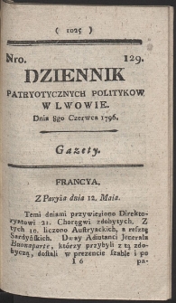 Dziennik Patryotycznych Politykow w Lwowie. R. 1796 Nr 129