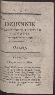 Dziennik Patryotycznych Politykow w Lwowie. R. 1796 Nr 135