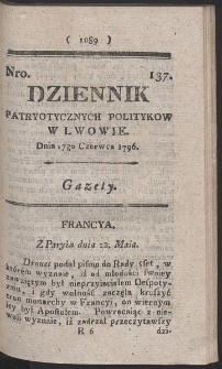 Dziennik Patryotycznych Politykow w Lwowie. R. 1796 Nr 137
