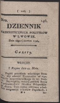 Dziennik Patryotycznych Politykow w Lwowie. R. 1796 Nr 146