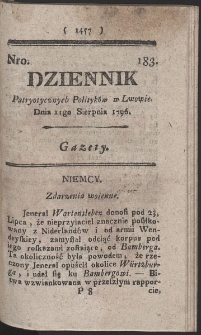 Dziennik Patryotycznych Politykow w Lwowie. R. 1796 Nr 183