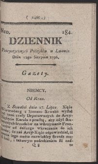 Dziennik Patryotycznych Politykow w Lwowie. R. 1796 Nr 184