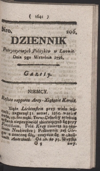 Dziennik Patryotycznych Politykow w Lwowie. R. 1796 Nr 206