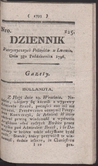Dziennik Patryotycznych Politykow w Lwowie. R. 1796 Nr 225