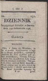 Dziennik Patryotycznych Politykow w Lwowie. R. 1796 Nr 231