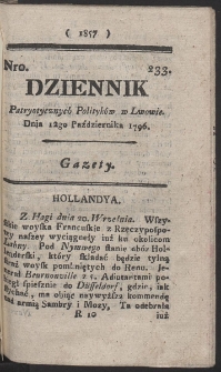 Dziennik Patryotycznych Politykow w Lwowie. R. 1796 Nr 233