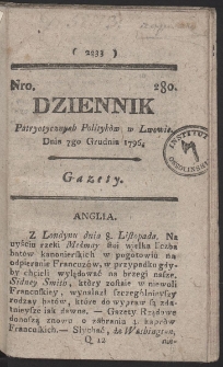 Dziennik Patryotycznych Politykow w Lwowie. R. 1796 Nr 280
