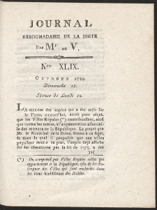 Journal Hebdomadaire De La Diete Par Mr. De V. R. 1789 Nr 49