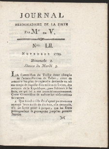 Journal Hebdomadaire De La Diete Par Mr. De V. R. 1789 Nr 52