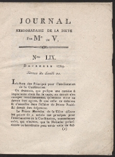 Journal Hebdomadaire De La Diete Par Mr. De V. R. 1789 Nr 59