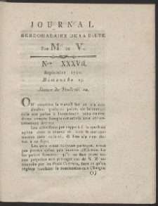 Journal Hebdomadaire De La Diete Par Mr. De V. R. 1790 Nr 37