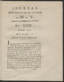 Journal Hebdomadaire De La Diete Par Mr. De V. R. 1790 Nr 39