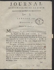 Journal Hebdomadaire De La Diete Par Mr. De V. R. 1791 Nr 1