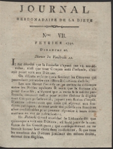 Journal Hebdomadaire De La Diete Par Mr. De V. R. 1791 Nr 7