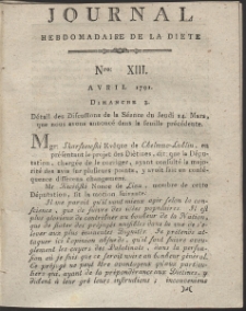 Journal Hebdomadaire De La Diete Par Mr. De V. R. 1791 Nr 13