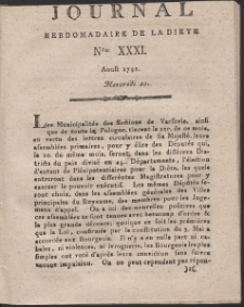 Journal Hebdomadaire De La Diete Par Mr. De V. R. 1791 Nr 31