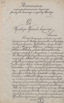 Memorandum w sprawie podniesienia krajowego przemysłu domowego szczeg&oacute;lniej tkackiego [w Galicji, skierowane do Wydziału Krajowego we Lwowie]