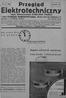 Przegląd Elektrotechniczny. Rok XVII, 1 Grudnia 1935, Zeszyt 23