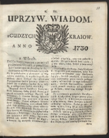 Uprzywilejowane wiadomości z cudzych kraj&oacute;w. R. 1730 Nr 20