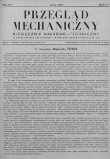 d Mechaniczny : miesięcznik naukowo-techniczny Stowarzyszenia Inżynier&oacute;w i Technik&oacute;w Mechanik&oacute;w Polskich, Rok XIV, Lipiec 1955, Zeszyt 7