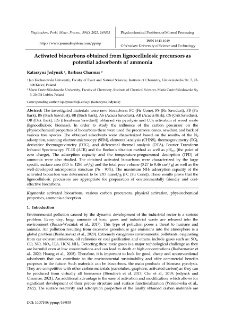 Activated biocarbons obtained from lignocellulosic precursors as potential adsorbents of ammonia