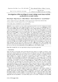 Investigation of the recycling of ceramic sludge waste from wall tile production in ceramic factory