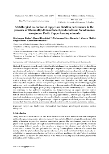 Metallurgical evaluation of copper ore flotation performance in the presence of Rhamnolipid biosurfactant produced from Pseudomonas aeruginosa. Part 1: Copper-bearing minerals